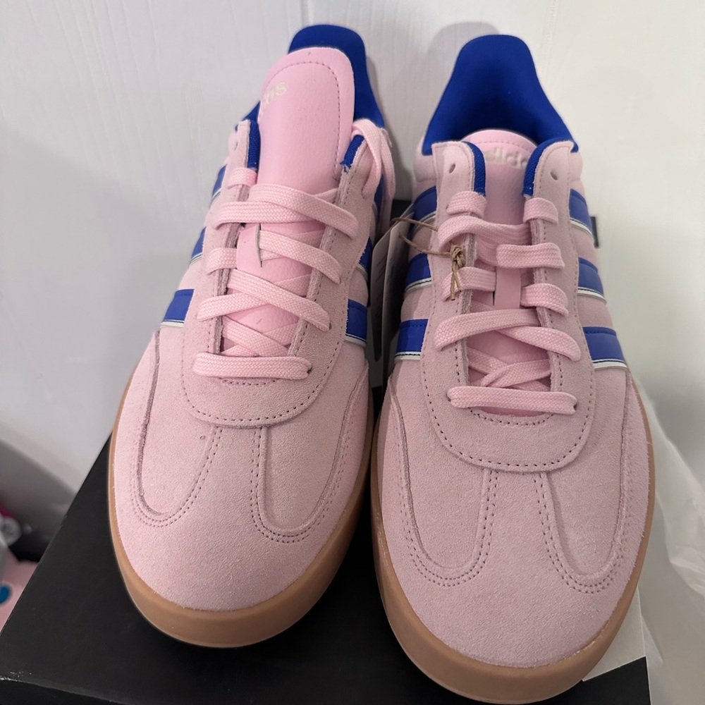 adidas Pink and Blue Suede Low-Top Sneakers - Picture 2 of 5